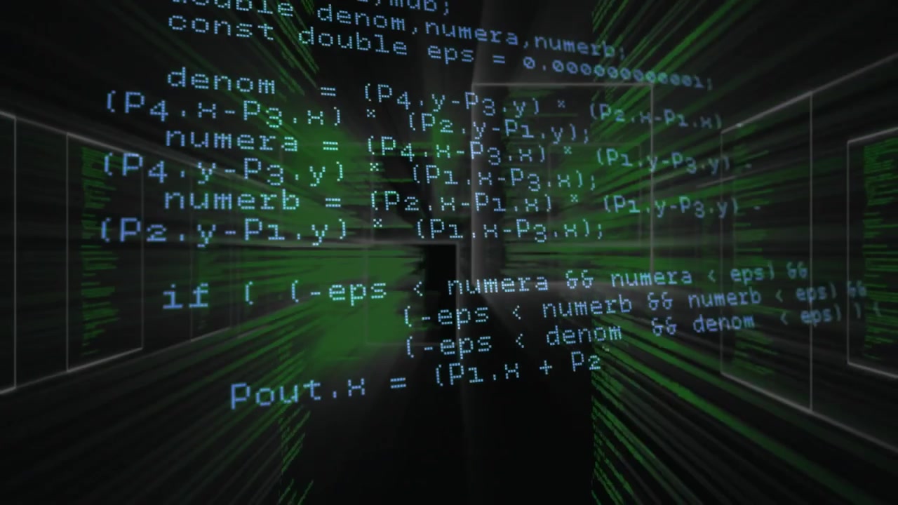 Camera panning into translucent code window in tunnel while executing HTTP requests reading reply