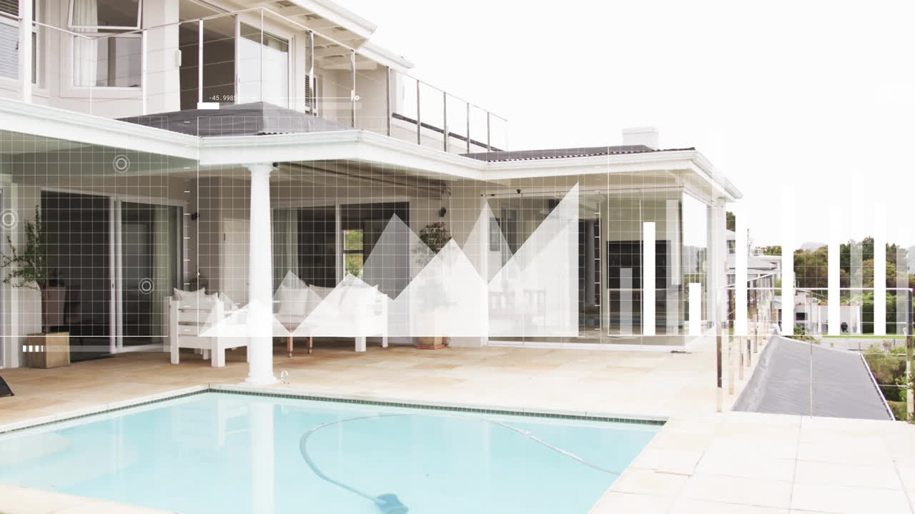 수영장과 함께 집 위에 금융 데이터 처리의 애니메이션