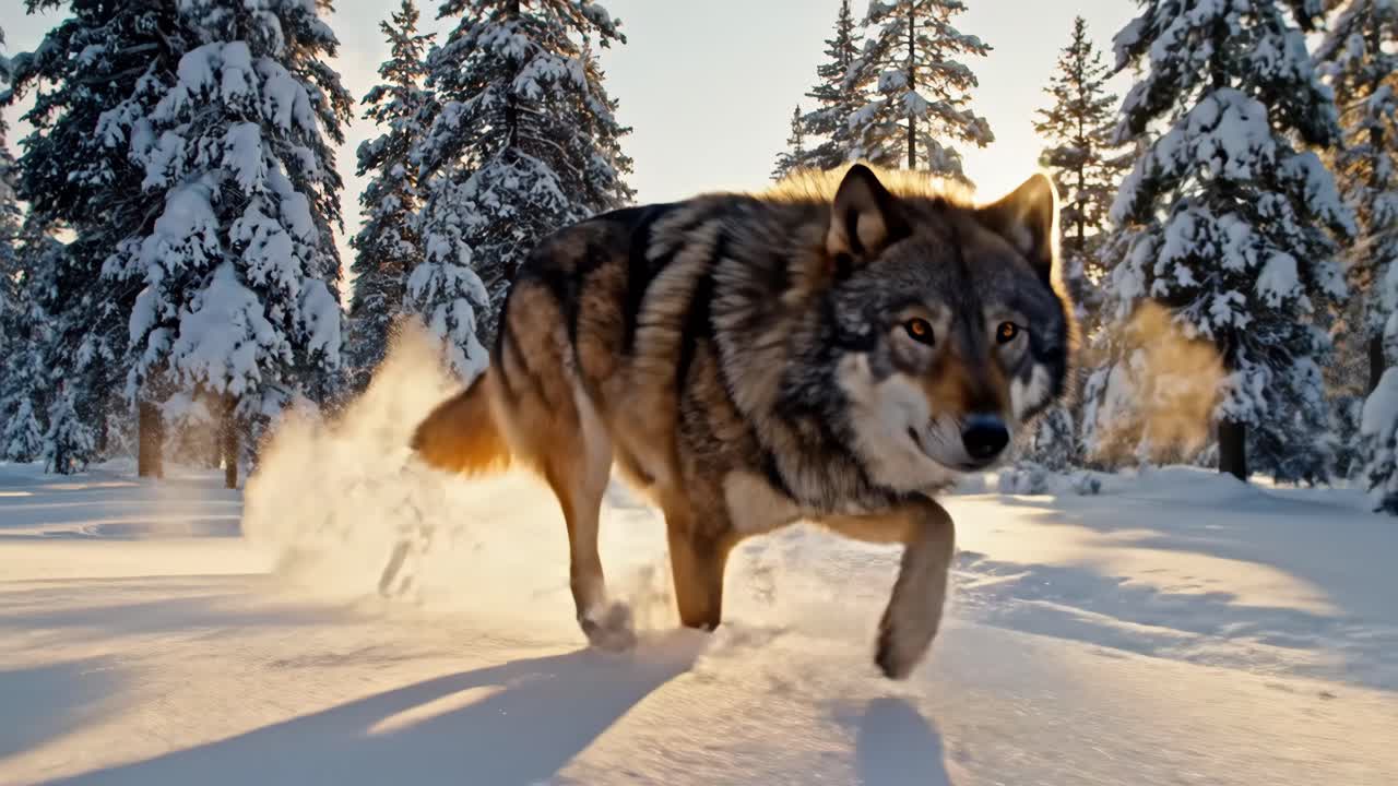 Wolf in a Snowy Winter Forest
