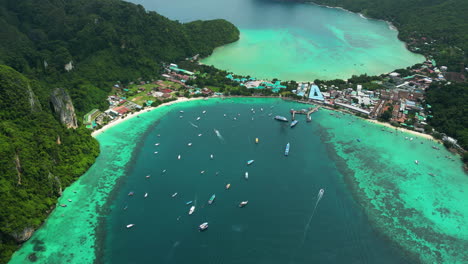 Thai-island-paradise-of-Koh-Phi-Phi-in-the-Andaman-sea,-Tonsai-village-view