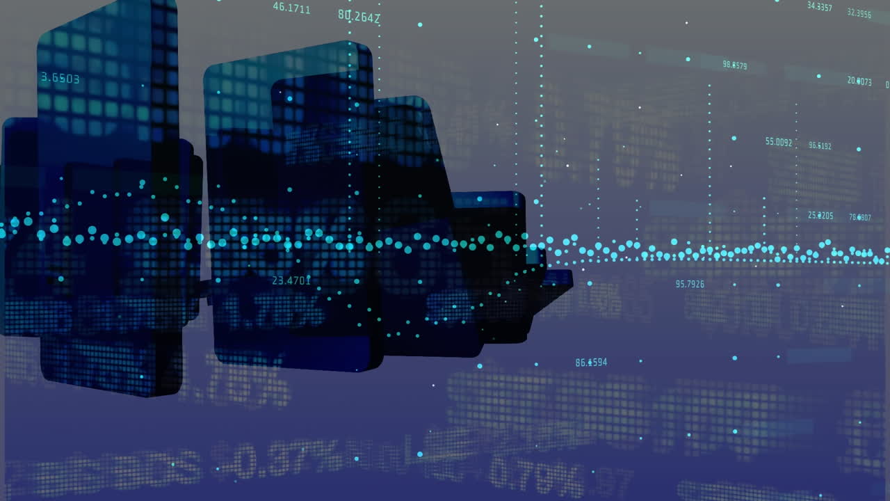 도미노 조각이 떨어지는 금융 데이터 처리의 애니메이션