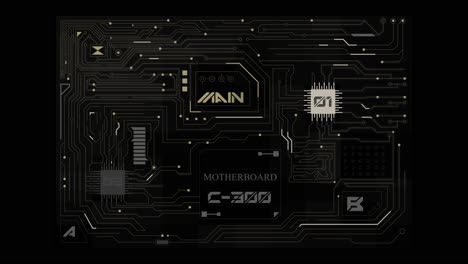 computer motherboard virtual panel with complex infographic data and information elements