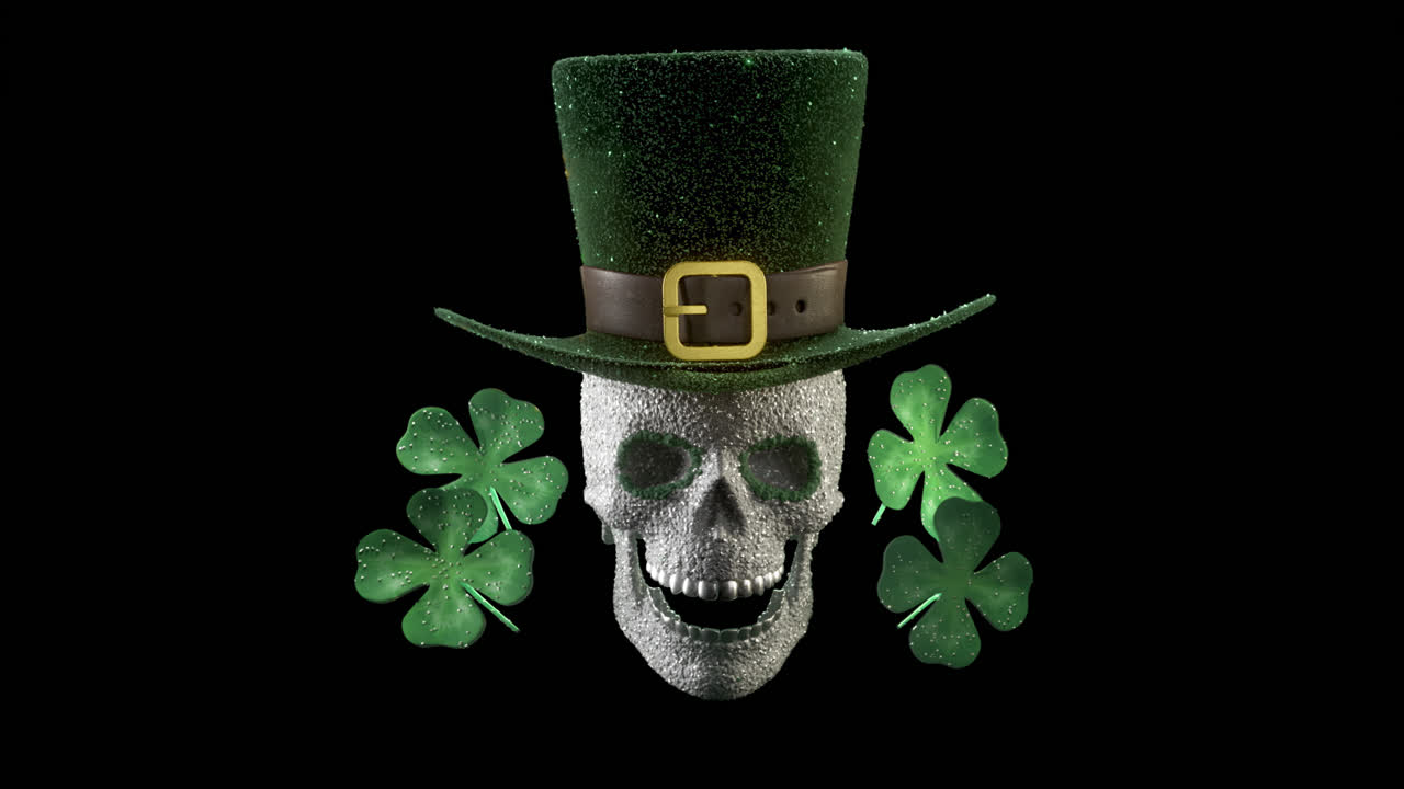 알파와 함께 세인트 패트릭스 데이를 축하하기에 완벽한 레프리콘 모자와 장식된 로크 두개골 루프