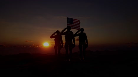 silhouette of a soldier with the american flag stands against the background of a sunset or sunrise. concept of national holidays. commemoration day