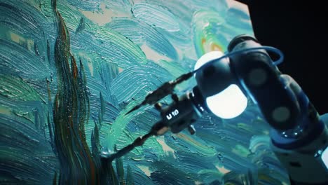 a robotic arm creating artistic masterpieces: a dazzling display of automation merging with creativity, capturing the flow of colorful brushstrokes and inspired expressions