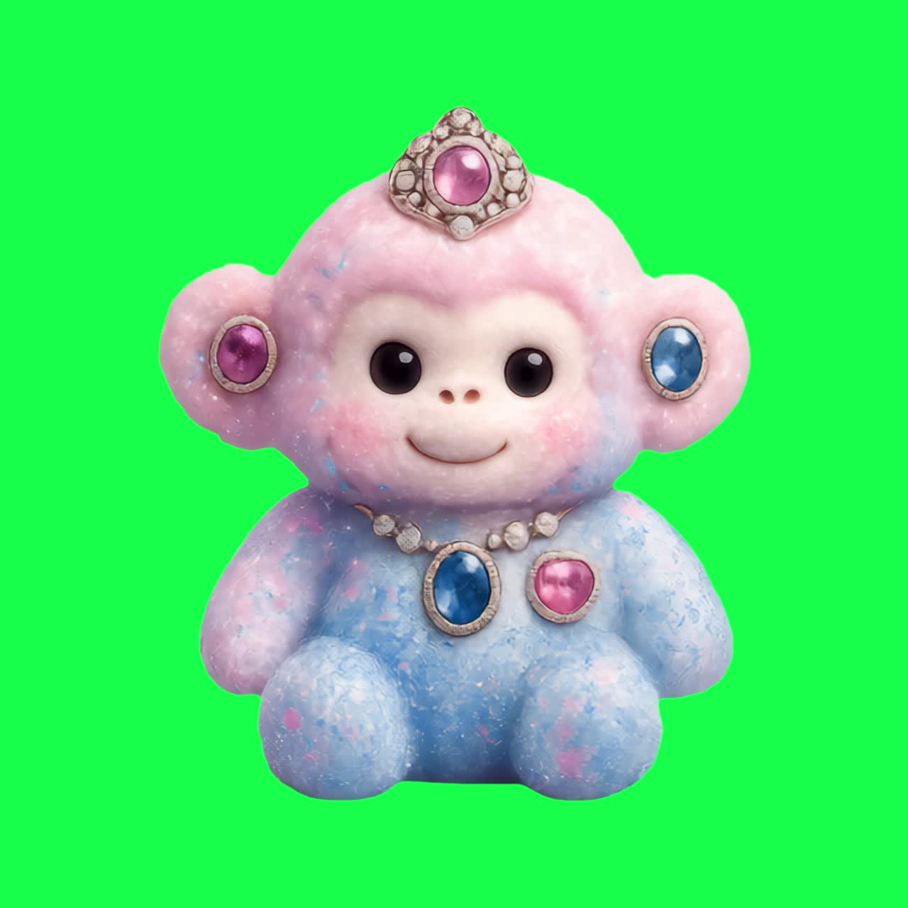 Colorful jeweled monkey figurine animation, transparent 4K video, green screen