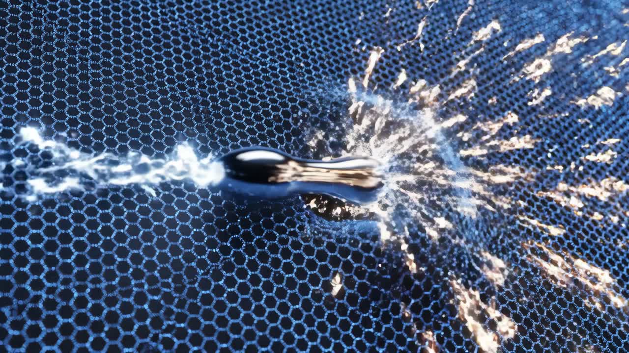 Images of water drops on a nanomaterial with a honeycomb structure