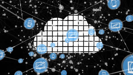 animación del icono de la nube con redes de conexiones