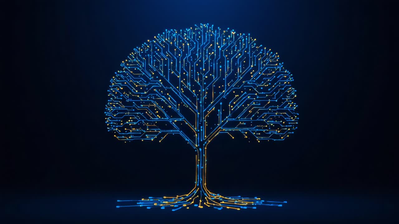 An Artistic Representation of a Tree Made Up of Complex Wiring Patterns, Blending Nature with Technology in a Stunning Visual Display of Data Connectivity