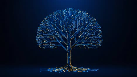 an artistic representation of a tree made up of complex wiring patterns, blending nature with technology in a stunning visual display of data connectivity