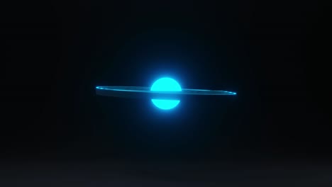 Loop animation of black rotation sphere with rotation black and neon orbits on black background. 3d render abstract animation