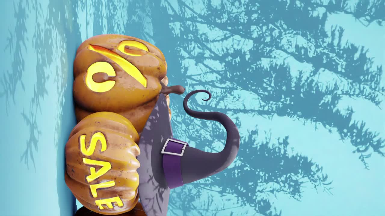 descuento en las ventas de halloween animación de calabaza en azul