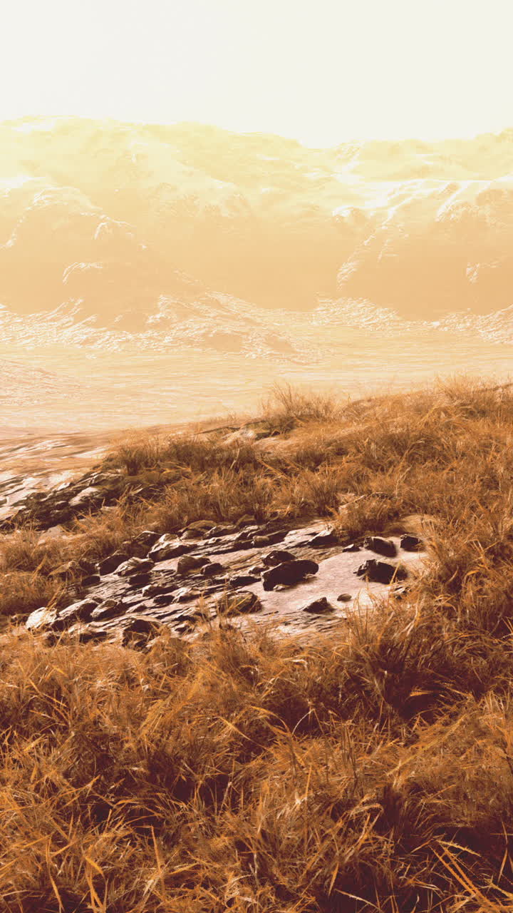 campo de hierba con montaña en el fondo