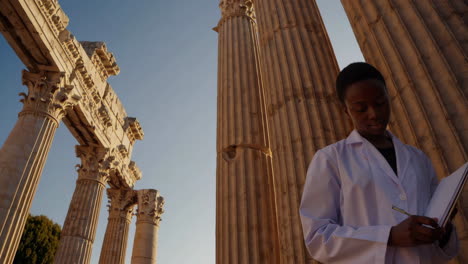 scientist studying ancient ruins