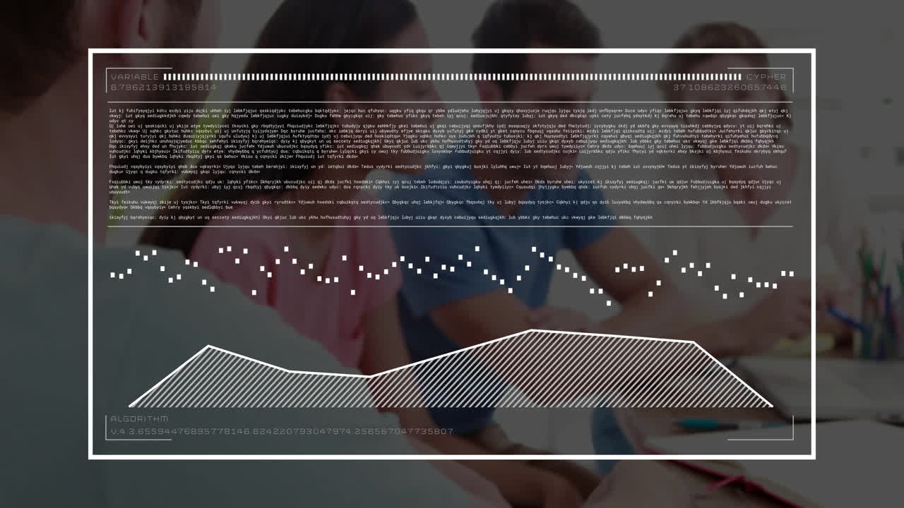 Collaborating in meeting, diverse people discussing data processing with animation