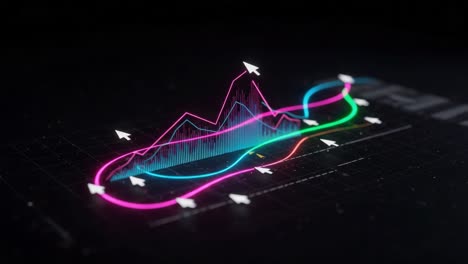 dynamic visualization of analytical graphs with colorful curves and interactive cursor representations in a digital environment