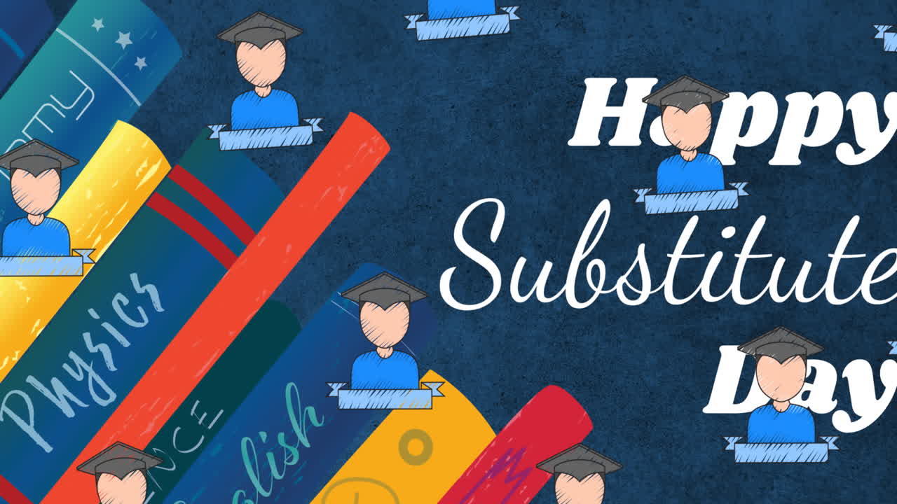 행복한 대리인 날 텍스트와 책의 스택에 맞춰 원활한 패턴으로 졸업 소년 아이콘