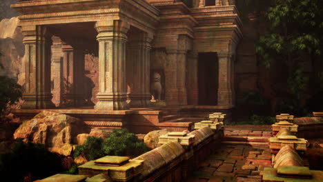 ancient temple ruins in a jungle setting