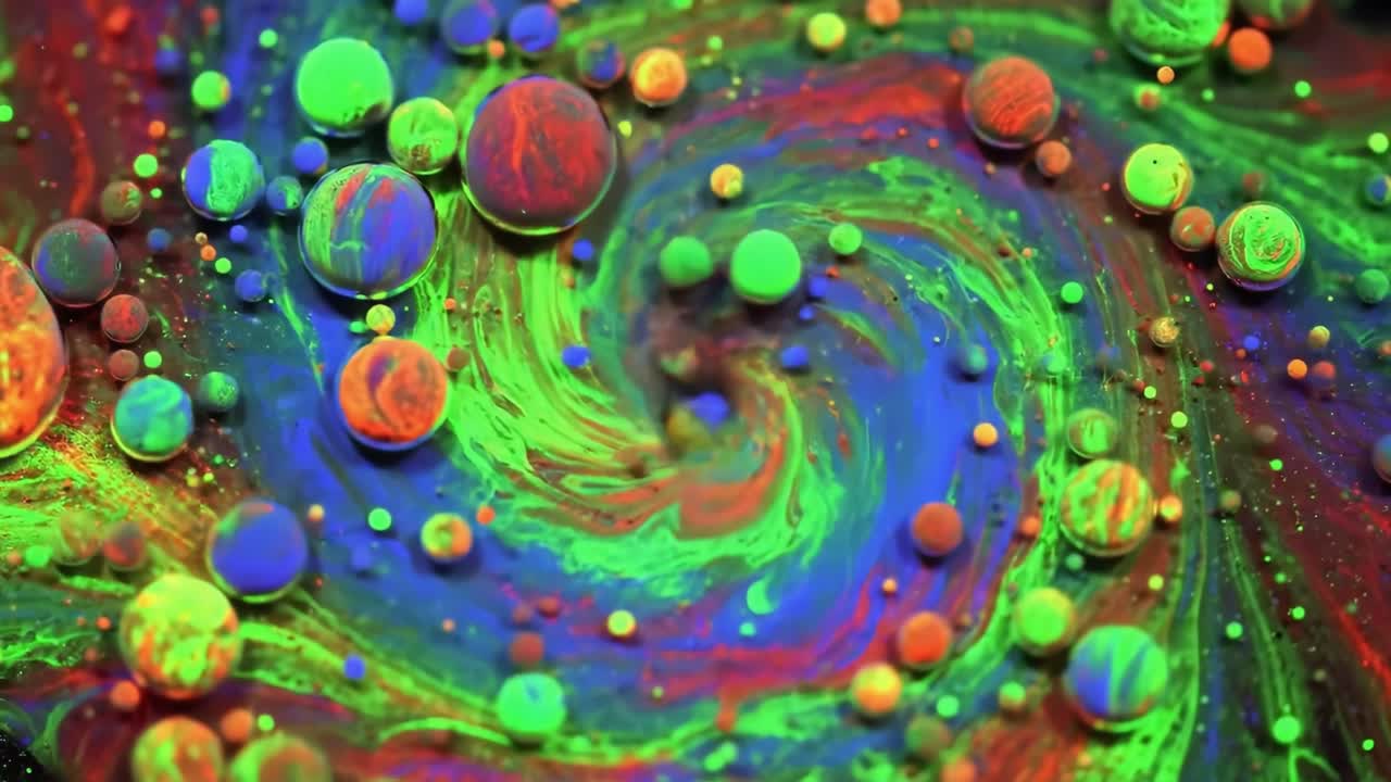 Abstract Colorful Fluid Art with Swirls and Bubbles