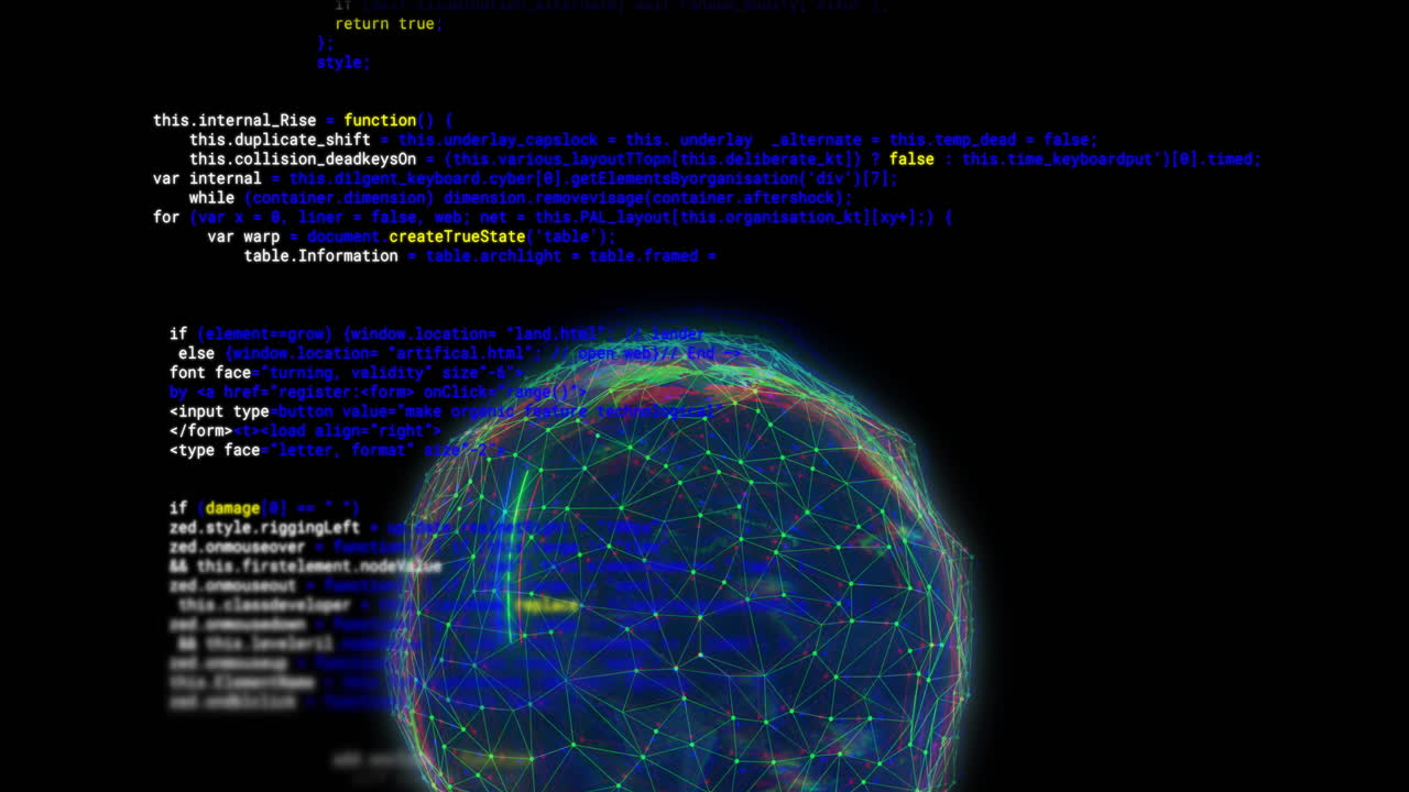 animación del procesamiento de datos digitales y globo sobre fondo negro