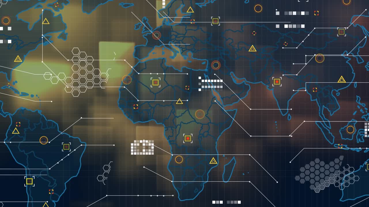 Animation of text with globe and network of connections