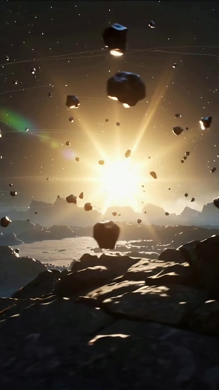 Video verticale: Telecamera in movimento che mostra il sole e rocce in movimento su un terreno con pozze, rivelando dettagli.