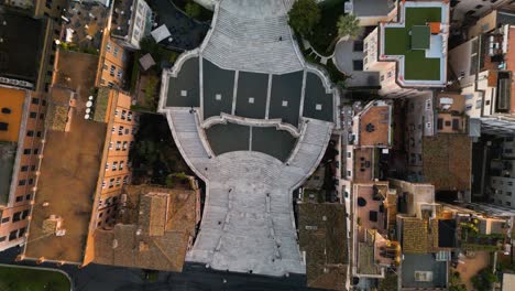 Top-Down-Aerial-View-of-Piazza-di-Spagna-in-Rome,-Italy