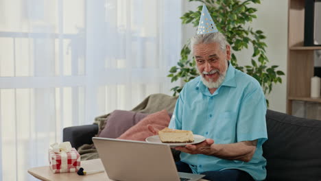 Elderly Man Celebrating Birthday Online