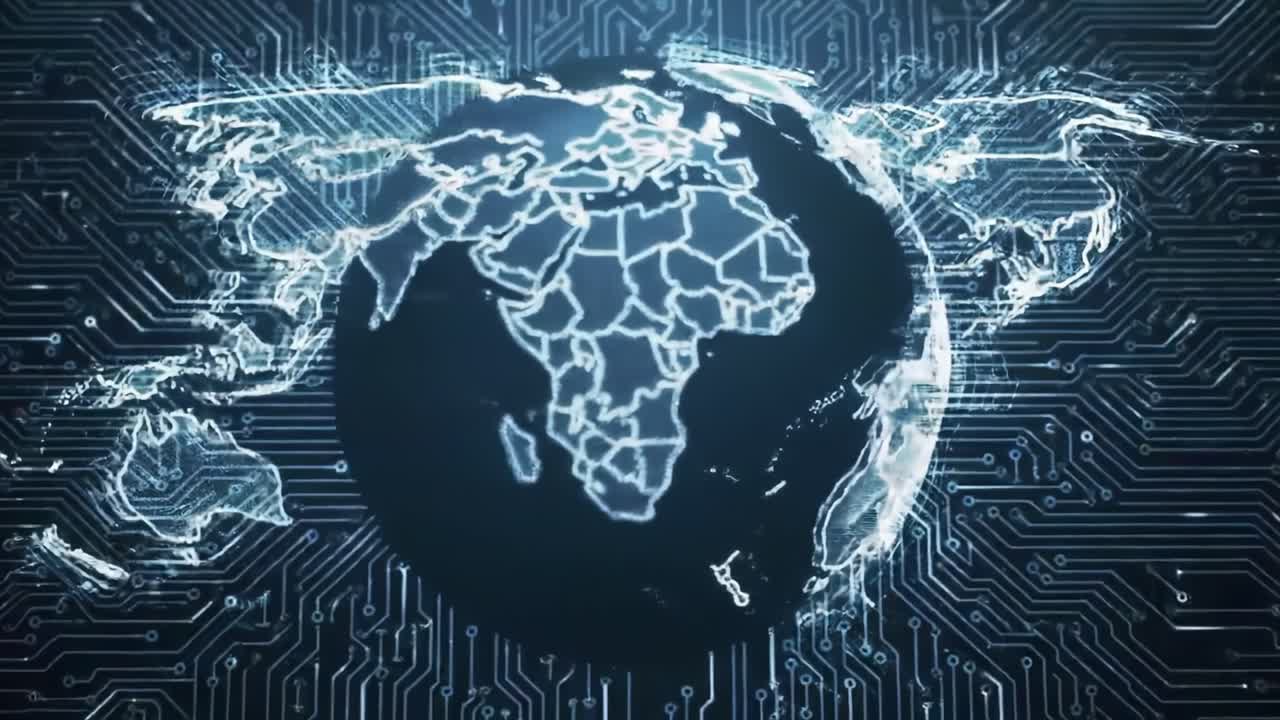 A Dynamic View of Earth from a Digital Perspective, Showcasing Advanced Technology Imposed on the Globe with Circuitry Patterns, Emphasizing Connectivity and Globalization