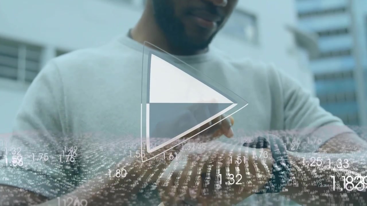 Man raising left wrist, tapping watch, starting numeric overlay with play icon confirming selection