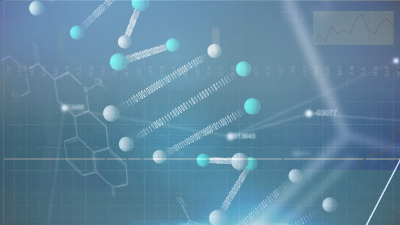 dna와 다양한 데이터를 녹색 배경으로 애니메이션