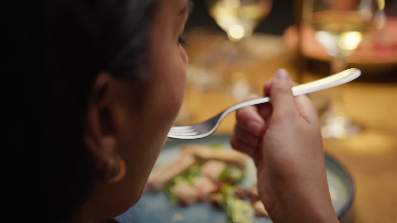 Fresh Tuna Delights A Woman Having Dinner At The Restaurant