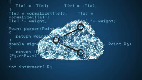 animazione dell'elaborazione dei dati su cloud digitale e icona di condivisione su sfondo blu