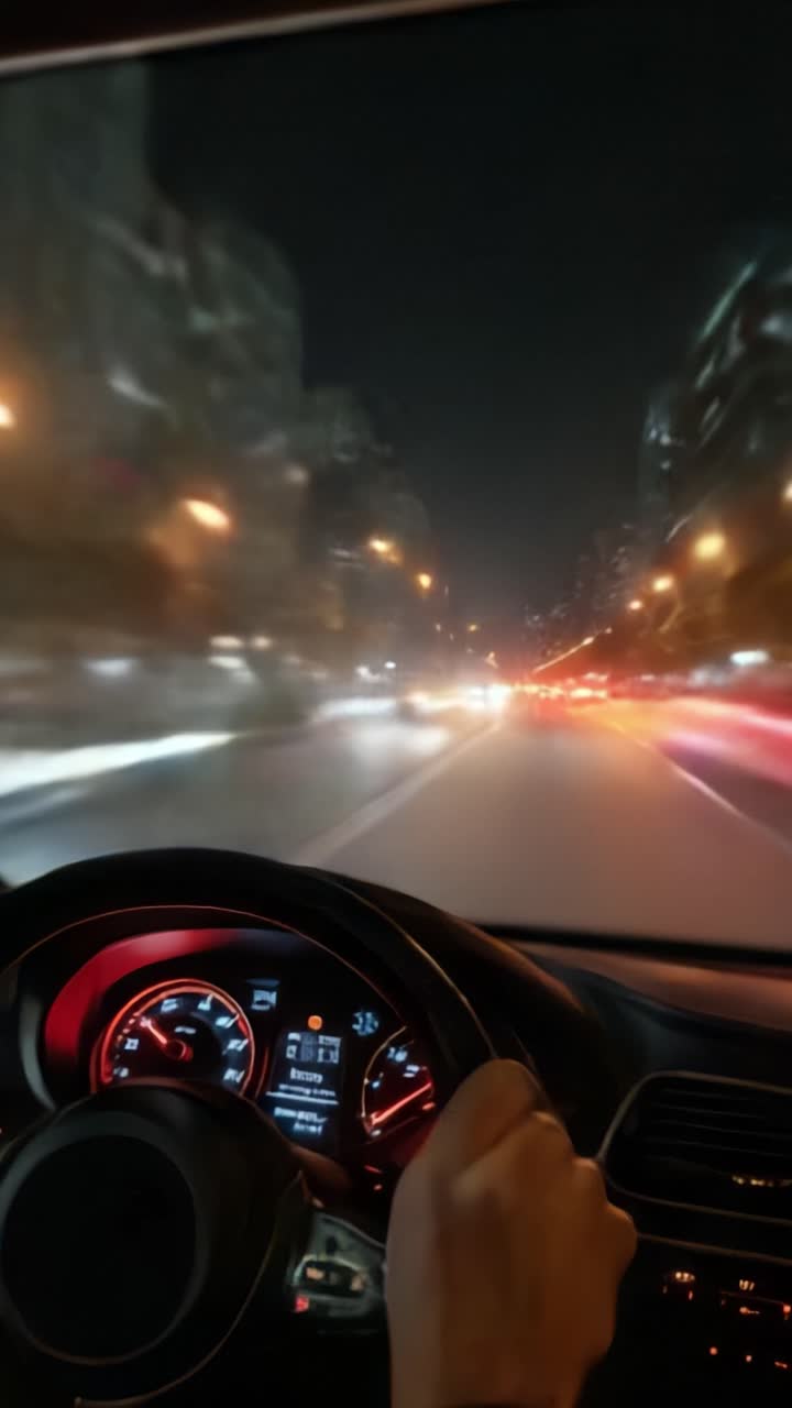 Night Drive Experience: Captivating Moments of Fast-Paced Urban Journey Captured from Inside a Vehicle, Showcasing Speed and City Lights in Motion