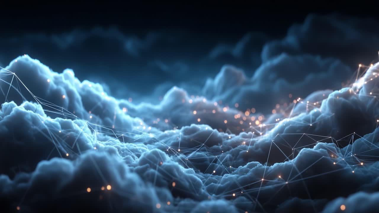 A Stunning Display of Ethereal Clouds Interwoven with Glowing Particles, Creating an Enigmatic Atmosphere of Digital Aesthetics and Infinite Possibilities