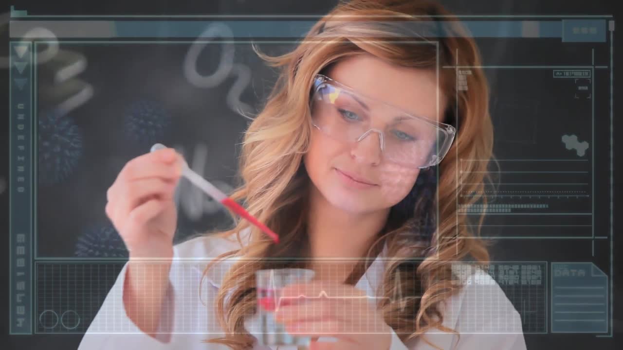 ученый, смешивающий химические вещества