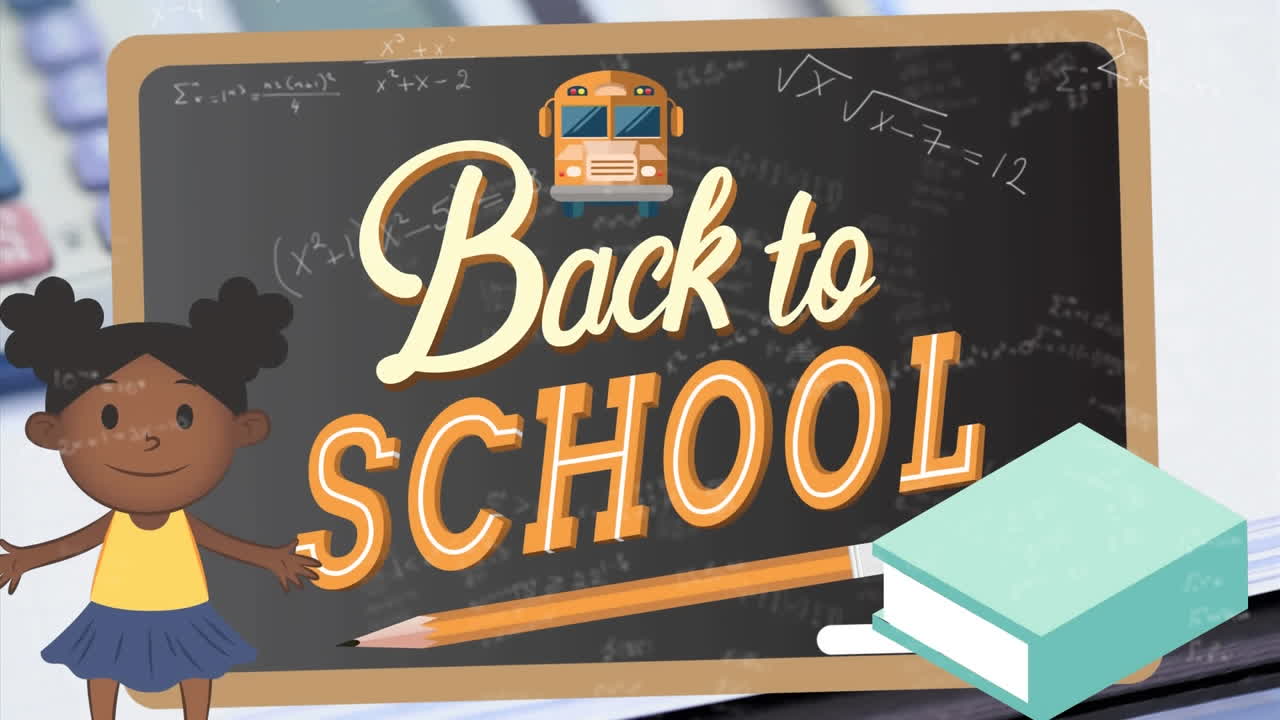 Animation of back to school text over school icons