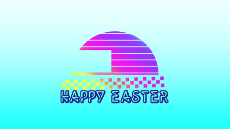 happy easter with retro geometric pattern on blue gradient