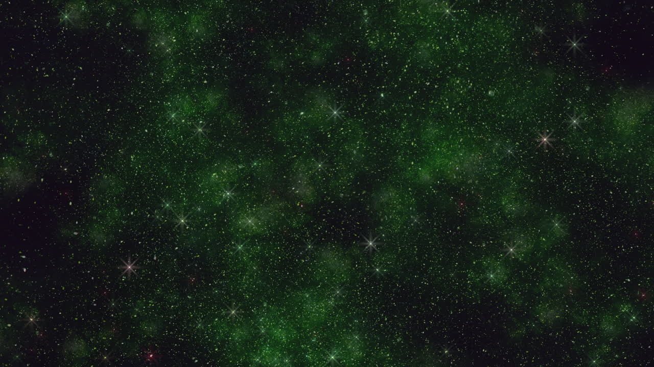 campos estrellados verdes y brillos de moscas y partículas en la galaxia