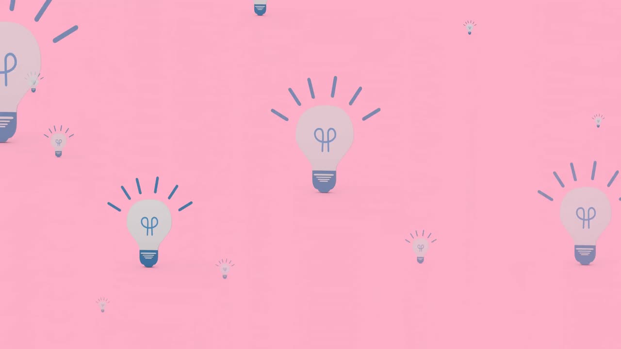Animation of light bulbs flying up on pink background