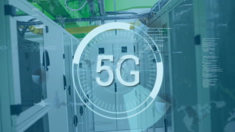 Animation-Von-5g-Text-über-Rundscanner-Und-Datenverarbeitung-Im-Computerserverraum