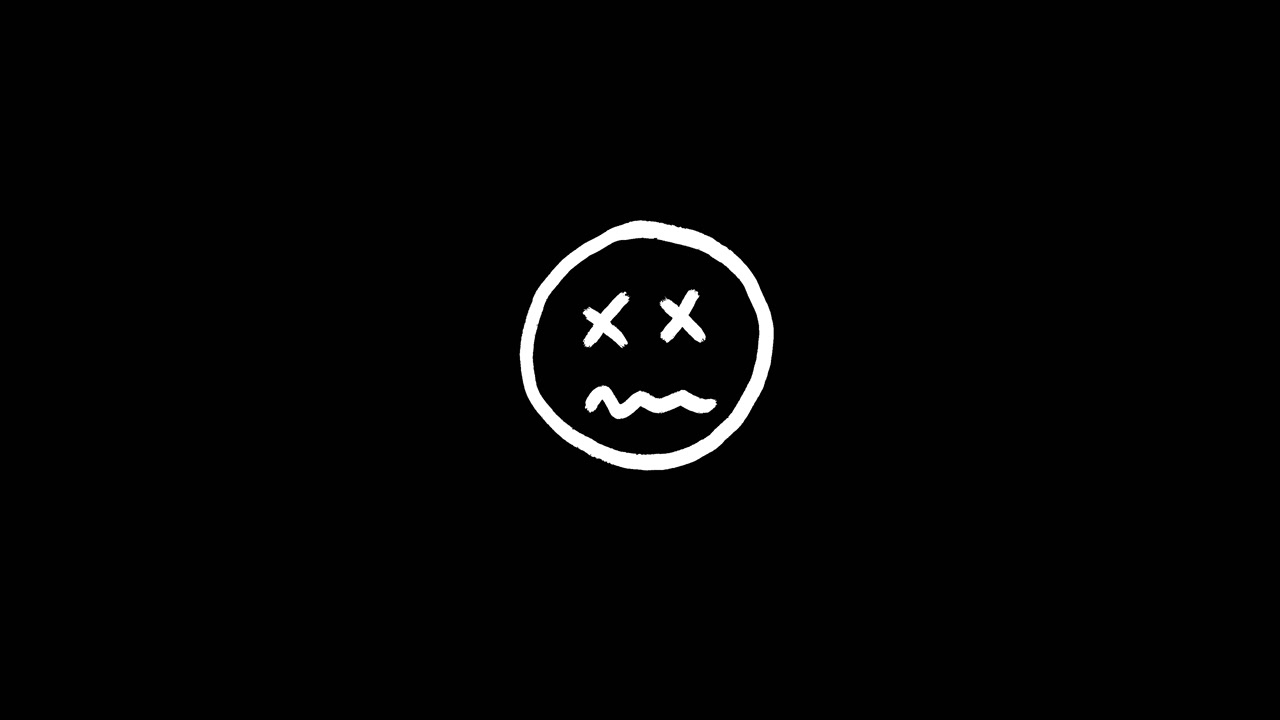 White Hand Drawn Dead Face Emoji on Black Background