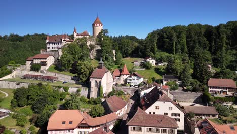 medieval town lucens switzerland aerial drone swiss heritage site mountain resort city