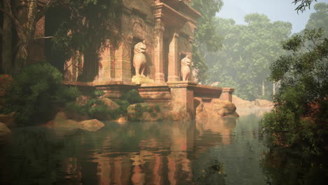 ancient temple ruins in a lush jungle