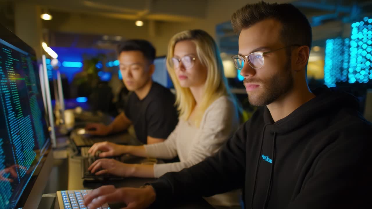 Software developers working on code as a team