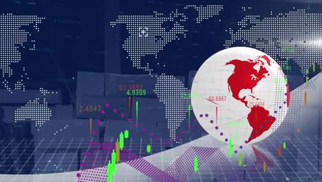 Animation-of-globe-and-digital-interface-over-warehouse