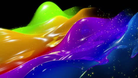 abstract 3d festive background like surface of sweetness with beautiful waves run on very shiny, glossy surface with glow glitter, luminous sparkles, bright rainbow color gradient. 4k looped animation