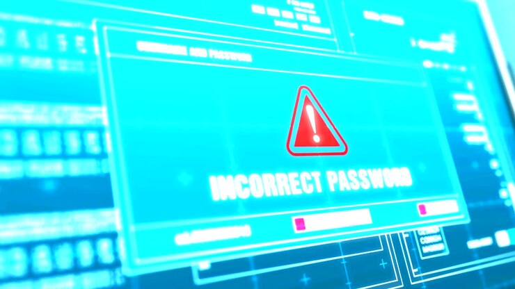 Notifica di avviso password errata, messaggio di errore di sicurezza del sistema su schermo del computer mentre si inseriscono login e password