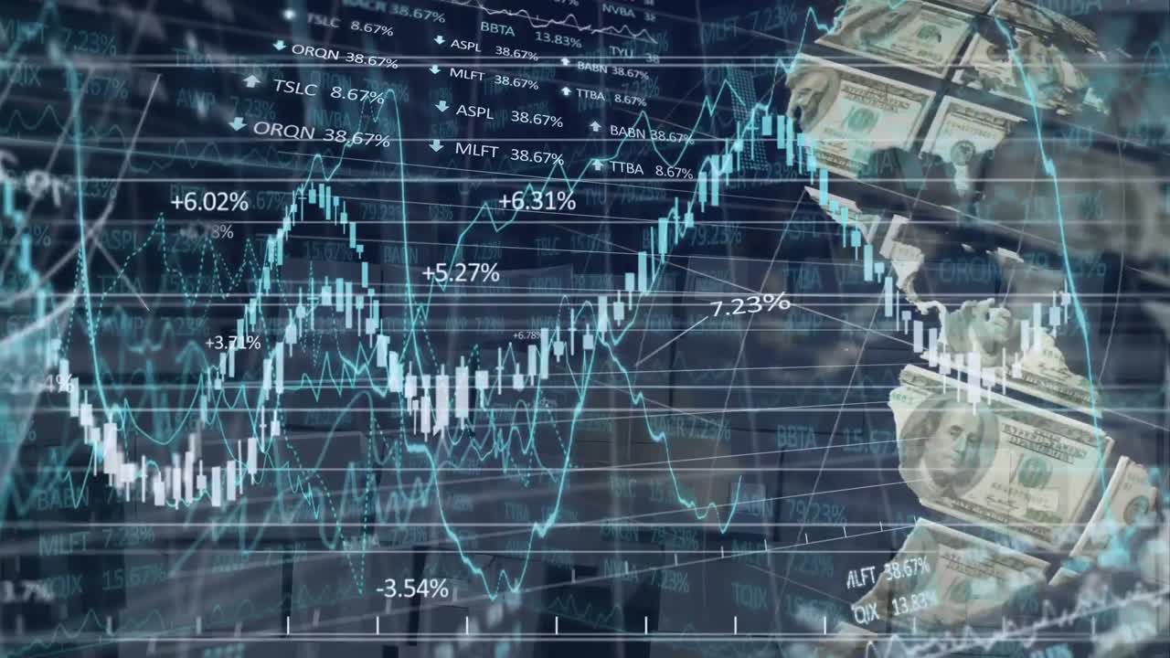 Animation af finansiel databehandling med globus dannet af amerikanske dollars