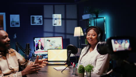 influencers in studio using high tech camera for internet show production